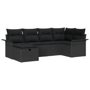 vidaXL Ensemble de canapé de jardin avec coussin 6 Pièces Noir polyrotin