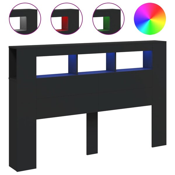 vidaXL Tête de lit à LED noir 160x18 5x103 5 cm bois d'ingénierie