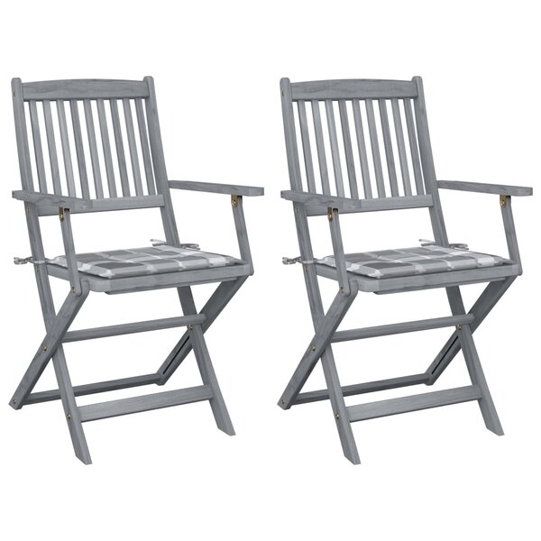 vidaXL Chaises pliables d'extérieur 2 Pièces avec coussins Bois d'acacia