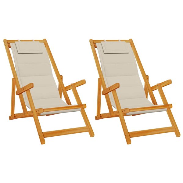 vidaXL Chaises de plage pliantes 2 Pièces - Bois d'acacia taupe et textilène