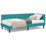 vidaXL Cadre de lit d'angle avec matelas Turquoise 90 x 190 cm Velours