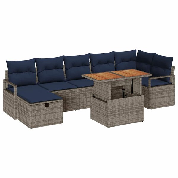 vidaXL Ensemble de canapé de jardin avec coussin 8 Pièces Gris Poly rotin