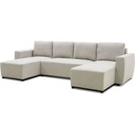 Canapé d'angle convertible panoramique PHAREL5/6 places - Tissu beige - Coffre de rangement - 297 x 155 x 85 cm