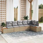 vidaXL Canapé de jardin 6 pièces avec coussins beige en poly rotin et acacia.