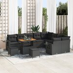 Set de 12 pièces de sofa de jardin avec coussins noir poly rattan acacia