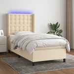 vidaXL Sommier à lattes de lit matelas et LED Crème 90x200 cm Tissu