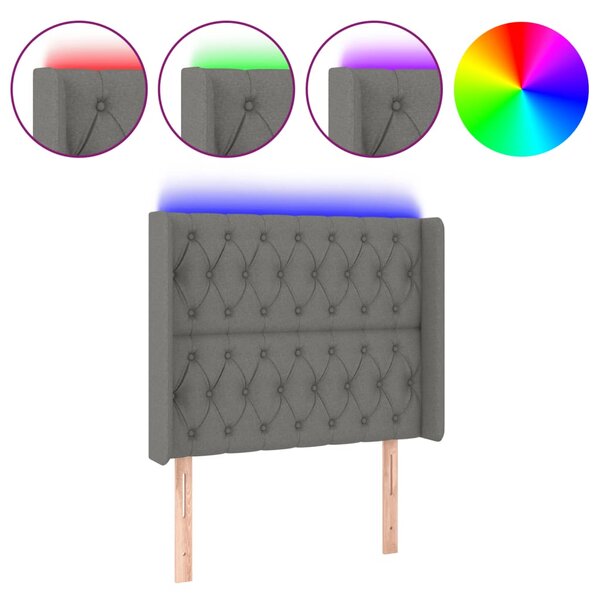 vidaXL Tête de lit à LED Gris foncé 103x16x118/128 cm Tissu
