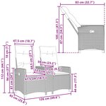 vidaXL Banc inclinable avec table 2 -Seater 126 x 65 x 112 cm Noir