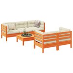 vidaXL Salon de jardin 6 Pièces avec coussins cire marron bois pin massif