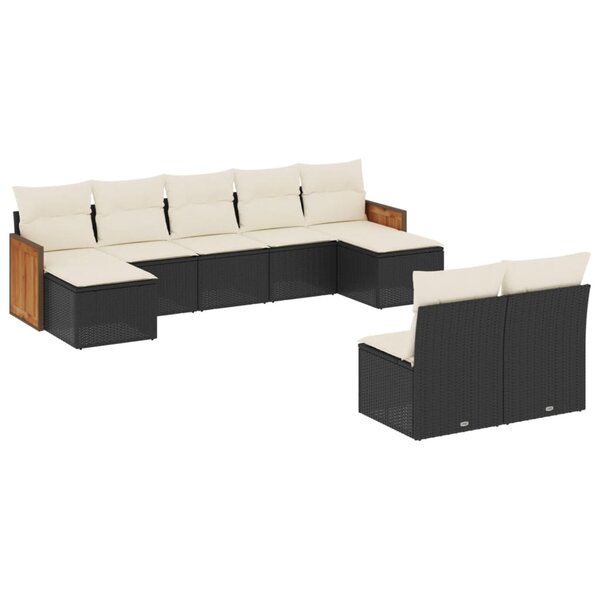 vidaXL Salon de jardin 9 Pièces avec coussins noir résine tressée