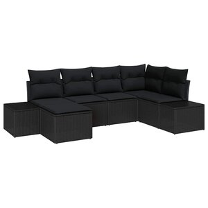 vidaXL Ensemble de canapé de jardin avec coussin 6 Pièces Noir polyrotin