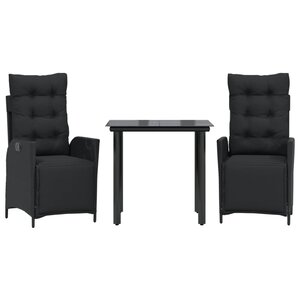 vidaXL Ensemble à manger de jardin avec coussins 3 Pièces Noir