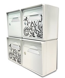 Pack de 4 boîtes aux lettres murales - 2x "Vache de france [VanLuc]" - 2x "Blanc ivoire"