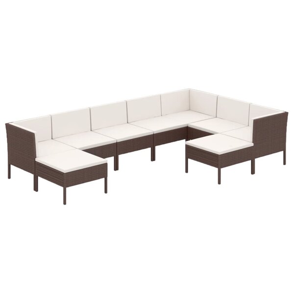 vidaXL Salon de jardin 9 Pièces avec coussins résine tressée marron