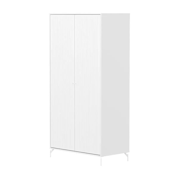 Flexa SAGA Armoire 2 portes a facades rainurees Blanche Pieds metalliques et boutons blancs