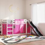 vidaXL Lit superposé avec toboggan et rideaux rose 90x200 cm