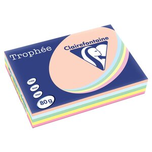 Papier couleur A4 Assortis pastels 80g Trophée - Ramette de 5 x 100 feuilles (boîte 5 x 500 unités)