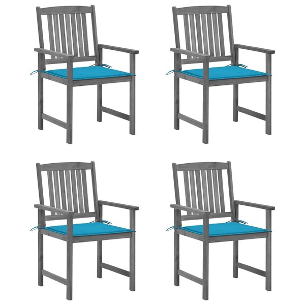 vidaXL Chaises de jardin et coussins lot de 4 Gris Bois acacia massif