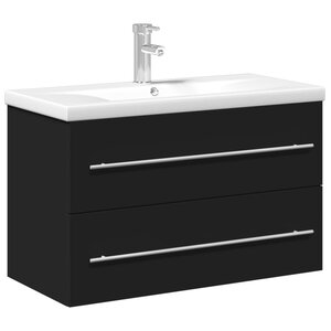 vidaXL Armoire lavabo de salle de bain avec bassin intégré noir