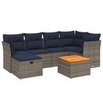 vidaXL Salon de jardin 7 Pièces avec coussins gris résine tressée