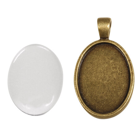 Médaillon pendentif en métal et cabochon ovale 20x27mm doré