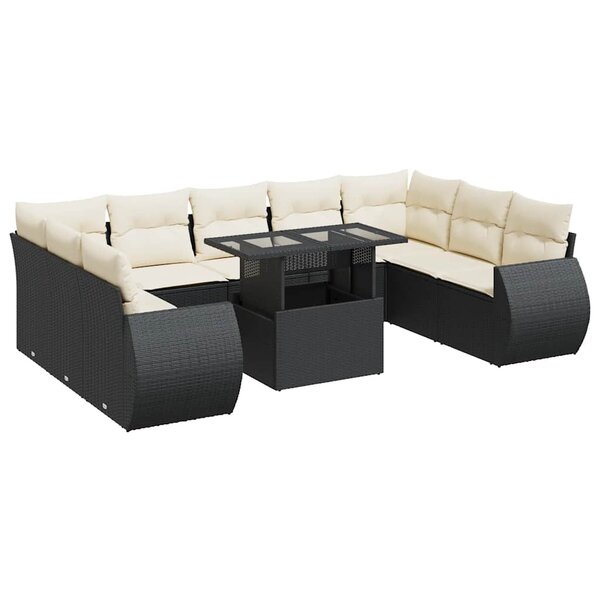 vidaXL Salon de jardin 10 Pièces avec coussins noir résine tressée