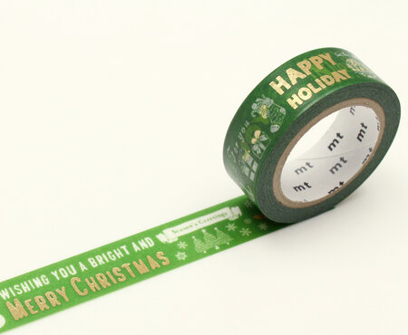 Masking Tape MT 1 5 cm Noel Messages de Noël fond vert - calligraphy