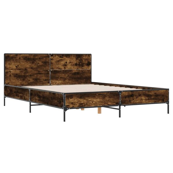 vidaXL Cadre de lit chêne fumé 160x200 cm bois d'ingénierie et métal