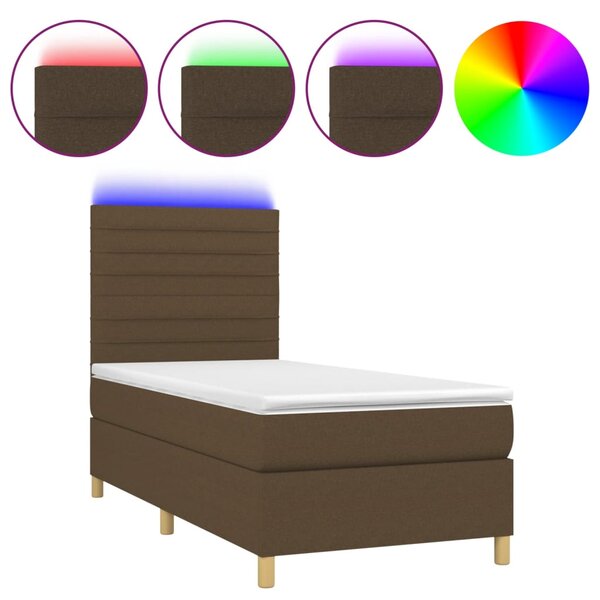 vidaXL Sommier à lattes de lit et matelas et LED Marron foncé 90x200cm