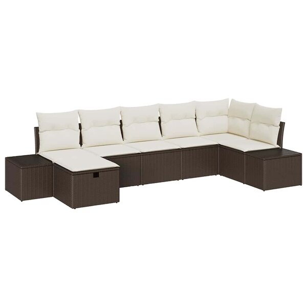 vidaXL Ensemble de canapé de jardin 7 Pièces Marron Poly rotin