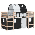 vidaXL Lit mezzanine enfants et tunnel blanc/noir 90x190 cm pin massif