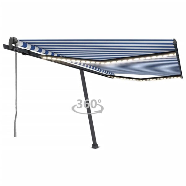 vidaXL Auvent automatique capteur de vent/LED 400x350 cm Bleu et blanc