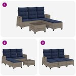 vidaXL Salon de jardin 3 Pièces avec coussins forme L gris résine tressée