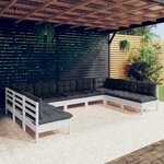 vidaXL Salon de jardin 9 Pièces avec coussins blanc bois de pin solide