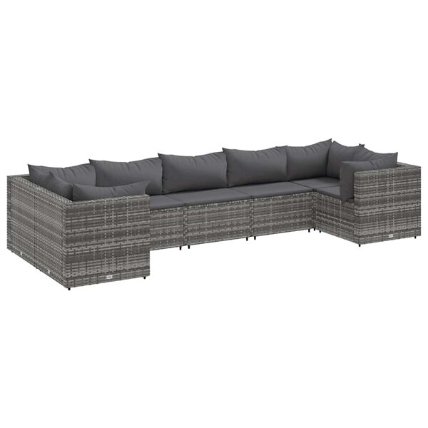 vidaXL Salon de jardin 7 Pièces avec coussins Gris Résine tressée