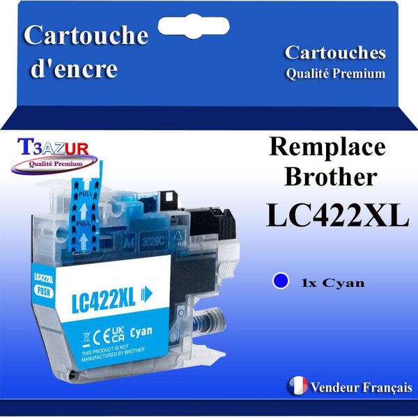 T3AZUR- Cartouche compatible avec Brother LC422XL pour Brother MFC-J5340DW  MFC-J5340DWE  MFC-J5345DW Cyan