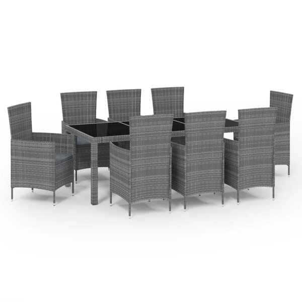vidaXL Ensemble à manger d'extérieur 9Pièces coussins Résine tressée Gris