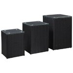 vidaXL Tables d'appoint 3 Pièces et dessus en verre Noir Résine tressée