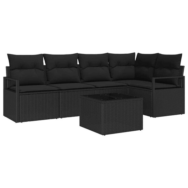 vidaXL Ensemble de canapé de jardin avec coussin 6 Pièces Noir
