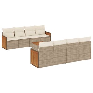 vidaXL Salon de jardin avec coussins 9 Pièces beige résine tressée