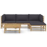 vidaXL Salon de jardin 5 Pièces avec coussins gris foncé bambou