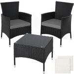 Tectake Salon de jardin LUCERNE 2 places avec 2 sets de housses - noir