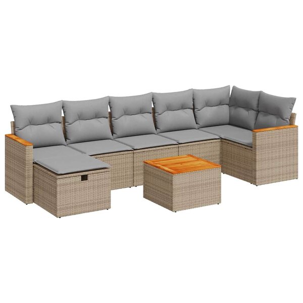 vidaXL Salon de jardin avec coussins 8 Pièces beige résine tressée