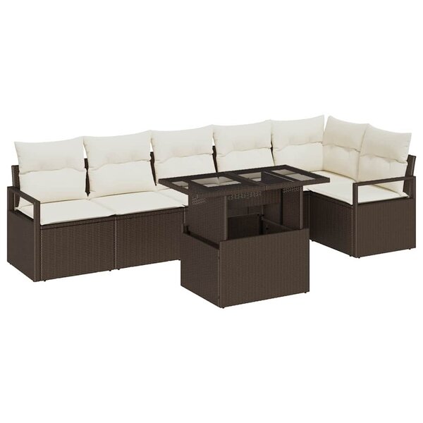vidaXL Ensemble de canapé de jardin 7 Pièces Marron Poly rotin