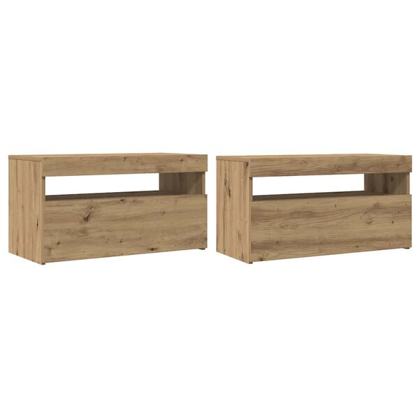 vidaXL Meuble TV avec lumières LED chêne artisanal bois d'ingénierie