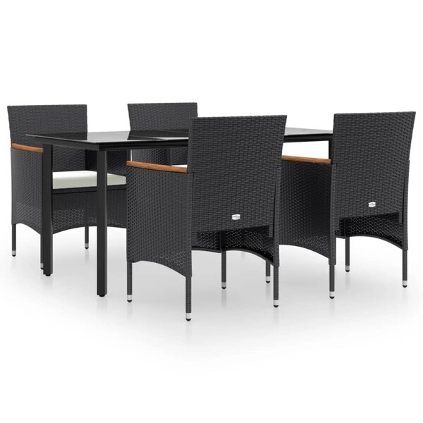 vidaXL Ensemble à manger de jardin avec coussins 5 Pièces Noir