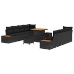 Ensemble de Canapé de Jardin 11 Pièces avec Coussins Noir Poly Rattan Acacia