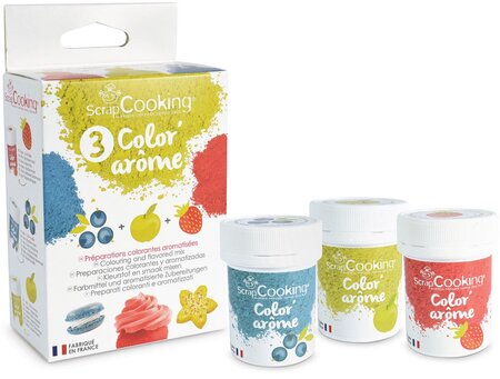 3 Colorants-arômes alimentaires fraise-pomme-myrtille