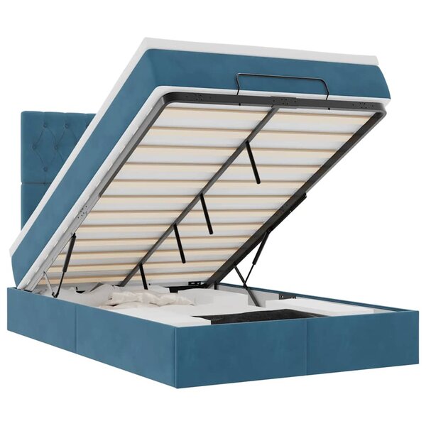 vidaXL Cadre de lit ottoman avec matelas bleu foncé 120x200 cm velours