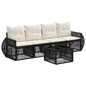 vidaXL Ensemble de canapé de jardin 5 pc Noir et blanc crème polyrotin